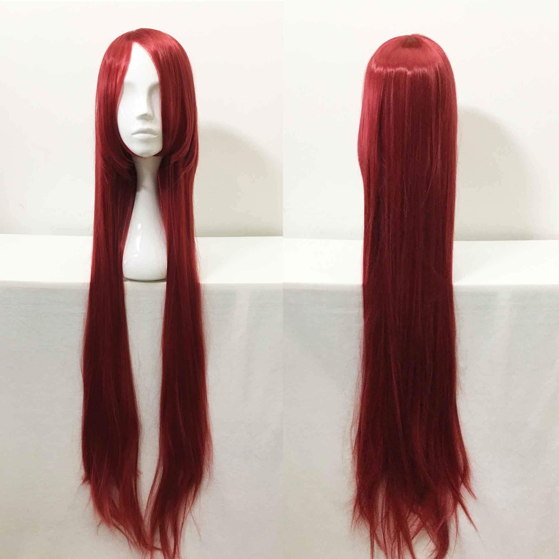 nevermindyrhead Women Red Extra Long Straight Long Bangs Middle Part Cosplay Wig