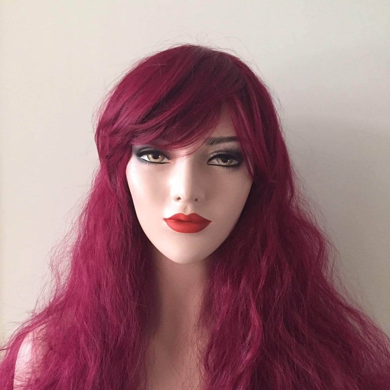 nevermindyrhead Women Red Long Curly Frizzy Fringe Bangs Wig