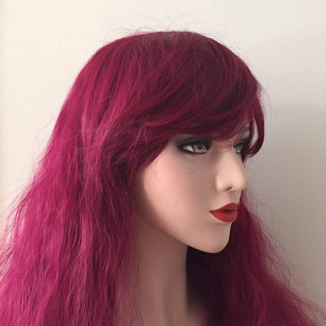 nevermindyrhead Women Red Long Curly Frizzy Fringe Bangs Wig