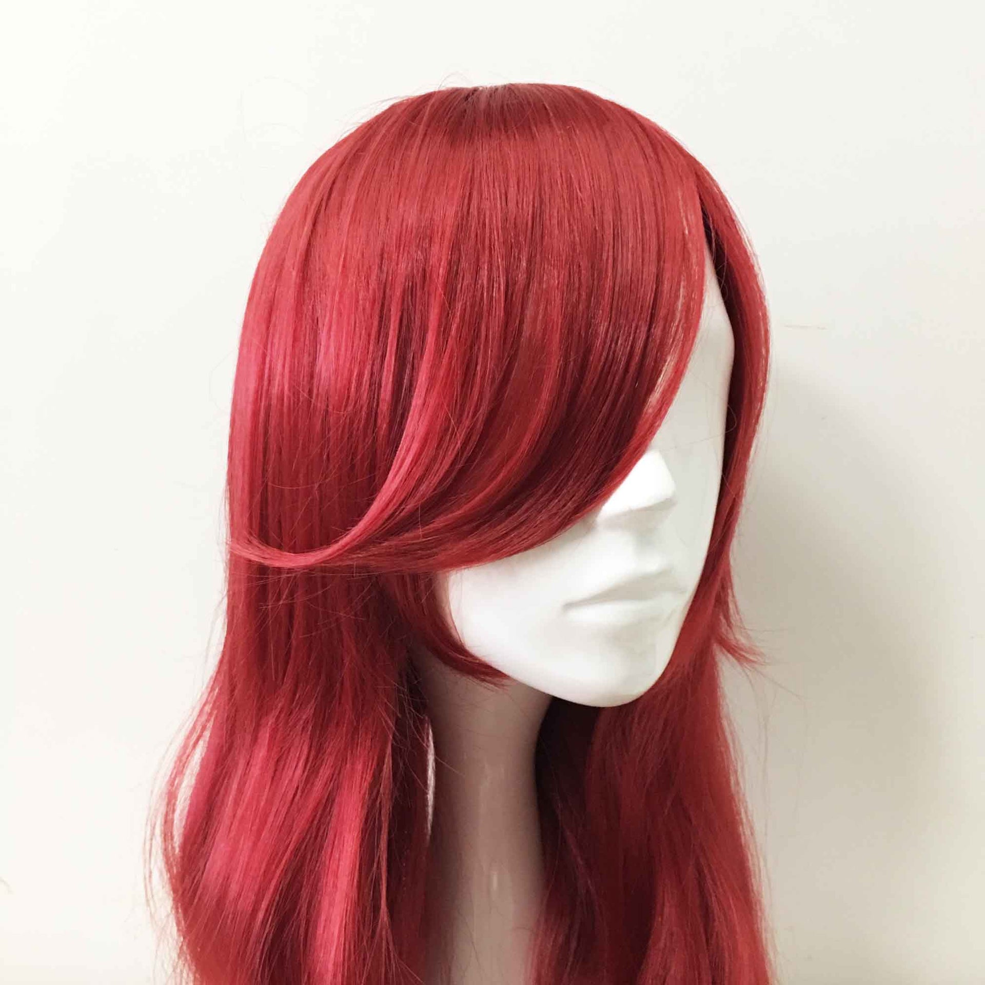 nevermindyrhead Women Red Long Curly Side Swept Bangs Cosplay Wig