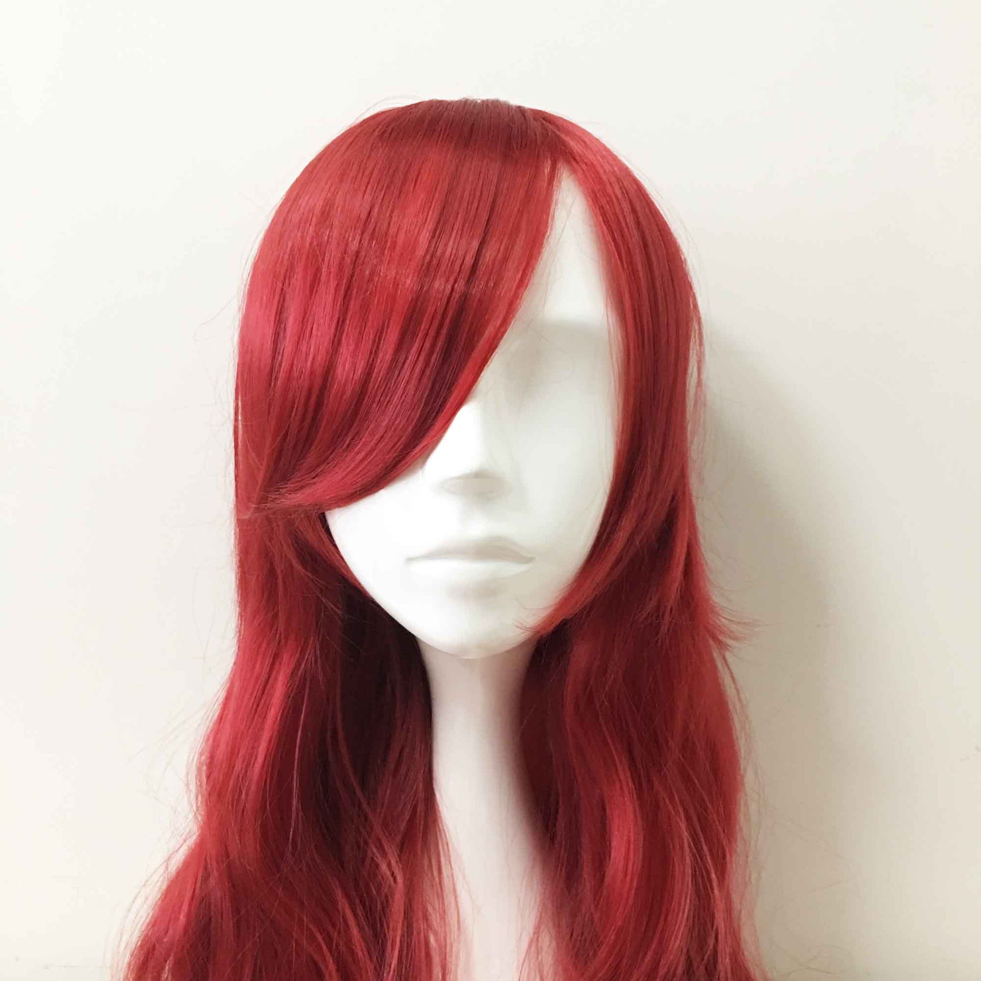 nevermindyrhead Women Red Long Curly Side Swept Bangs Cosplay Wig