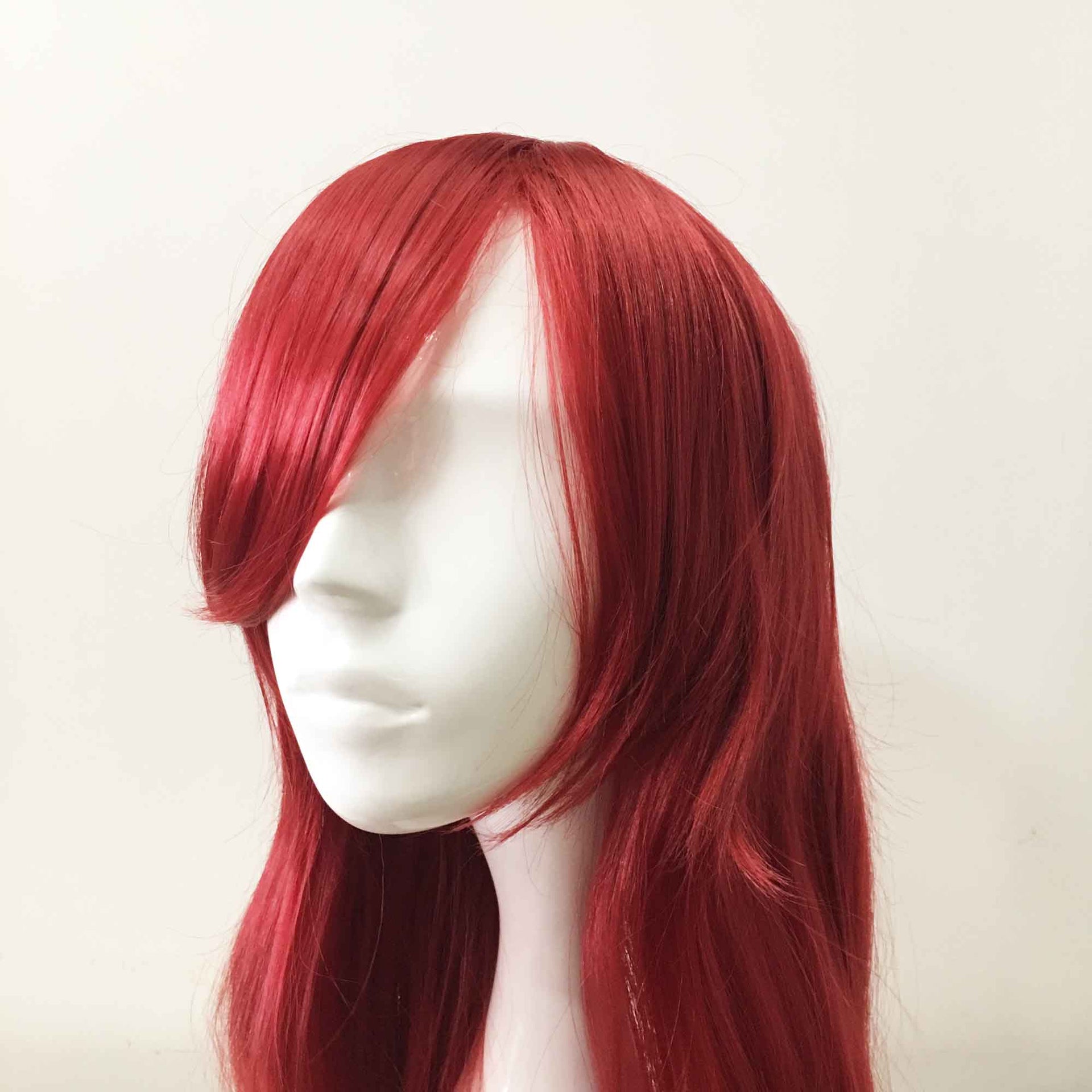 nevermindyrhead Women Red Long Curly Side Swept Bangs Cosplay Wig