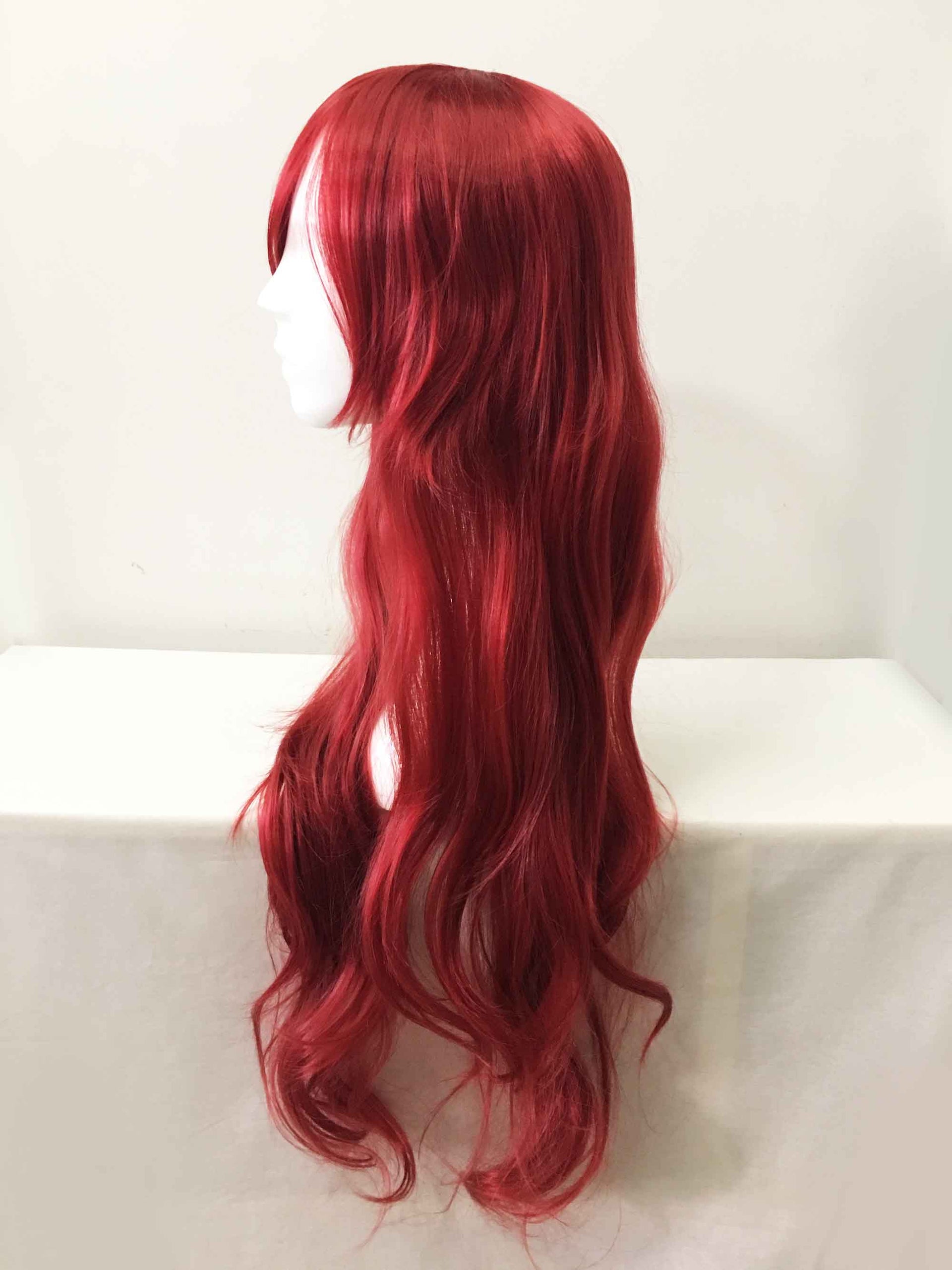 nevermindyrhead Women Red Long Curly Side Swept Bangs Cosplay Wig