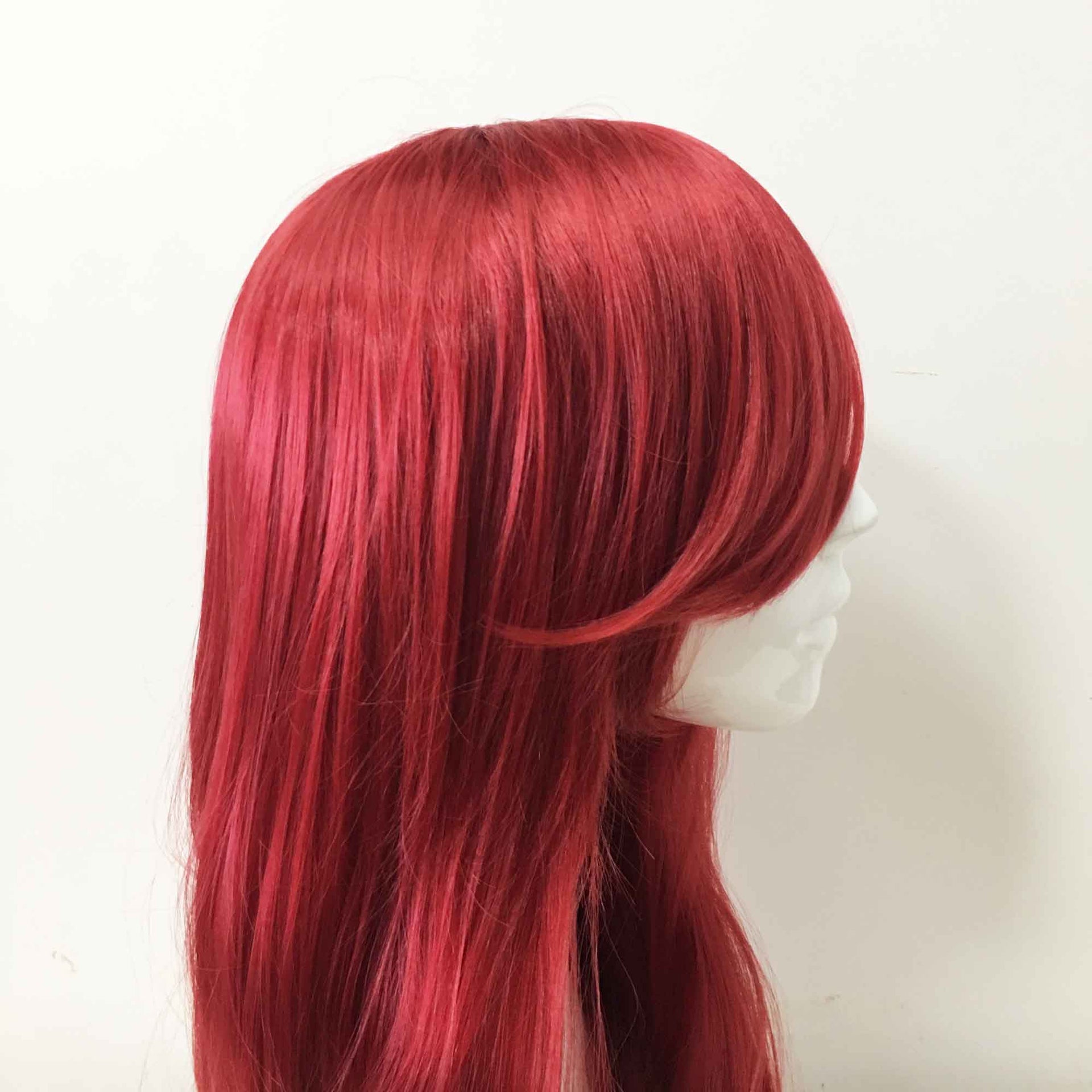 nevermindyrhead Women Red Long Curly Side Swept Bangs Cosplay Wig