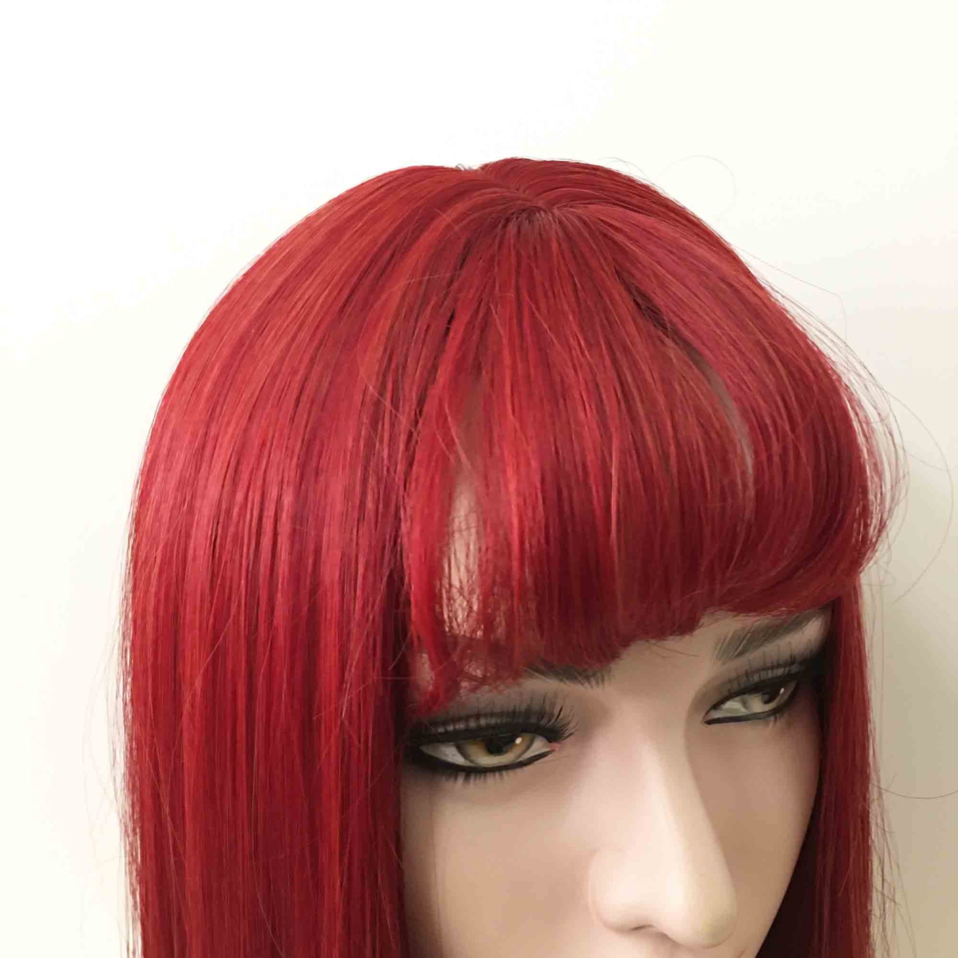 nevermindyrhead Women Red Medium Length Straight Perming Blunt Fringe Bangs Wig