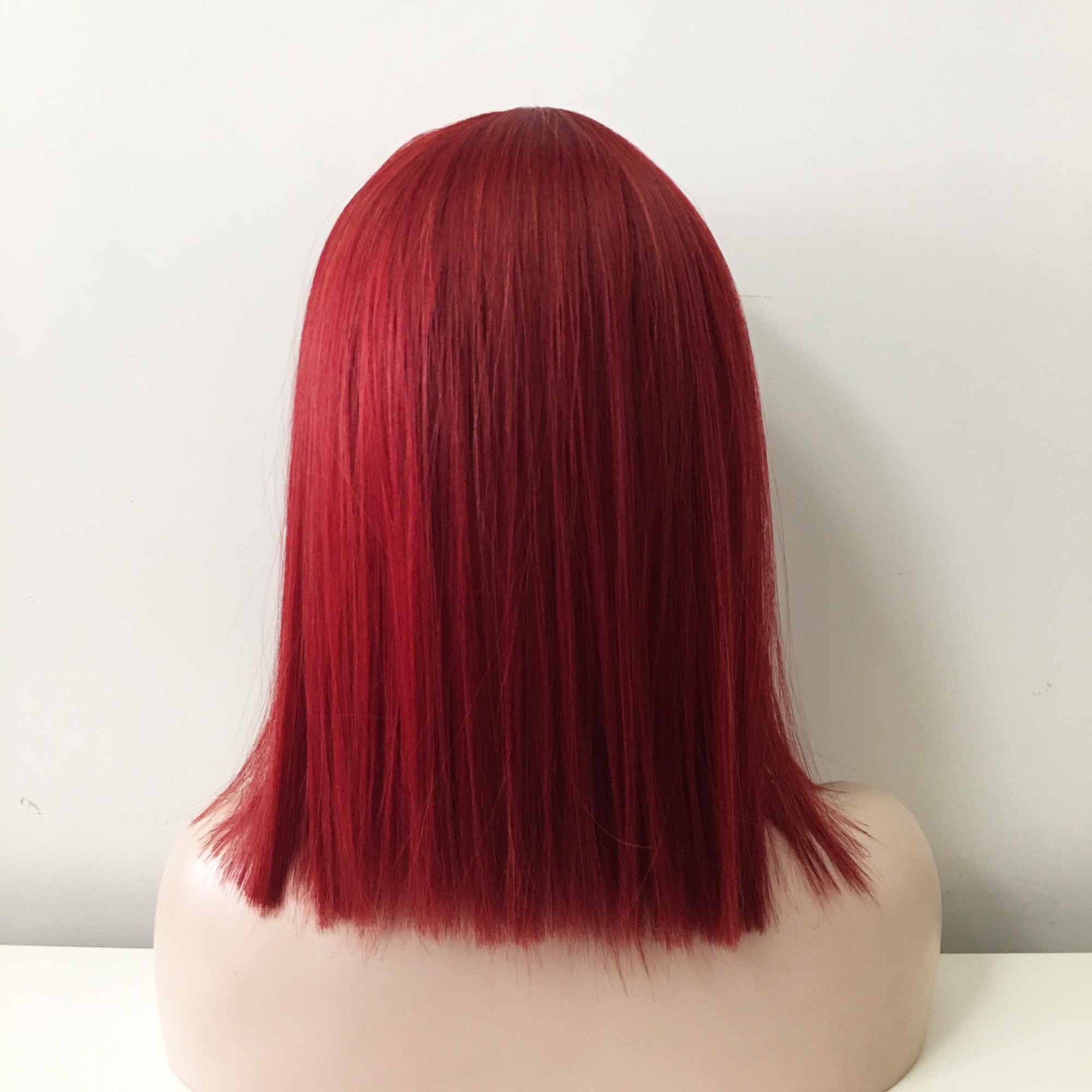 nevermindyrhead Women Red Medium Length Straight Perming Blunt Fringe Bangs Wig