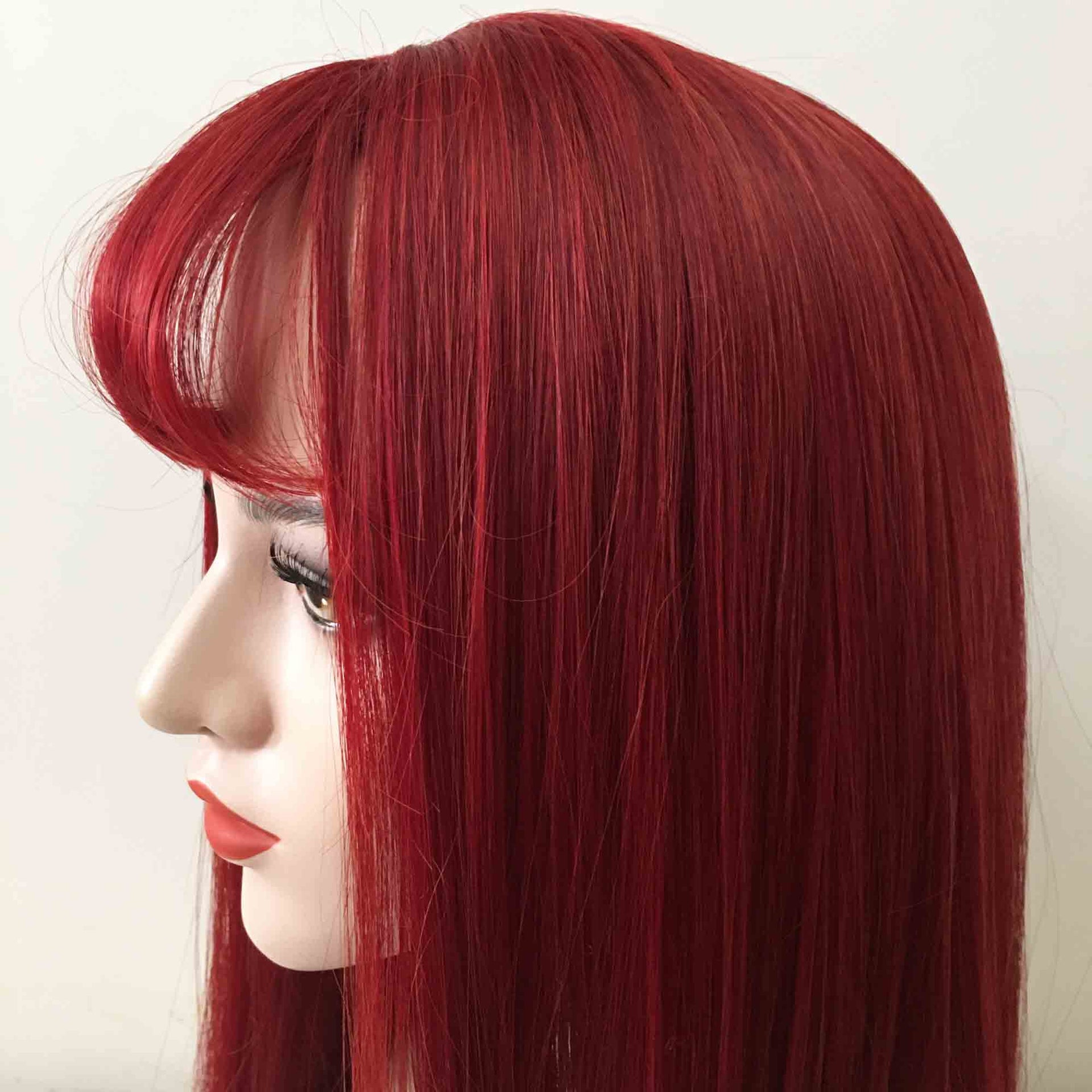 nevermindyrhead Women Red Medium Length Straight Perming Blunt Fringe Bangs Wig