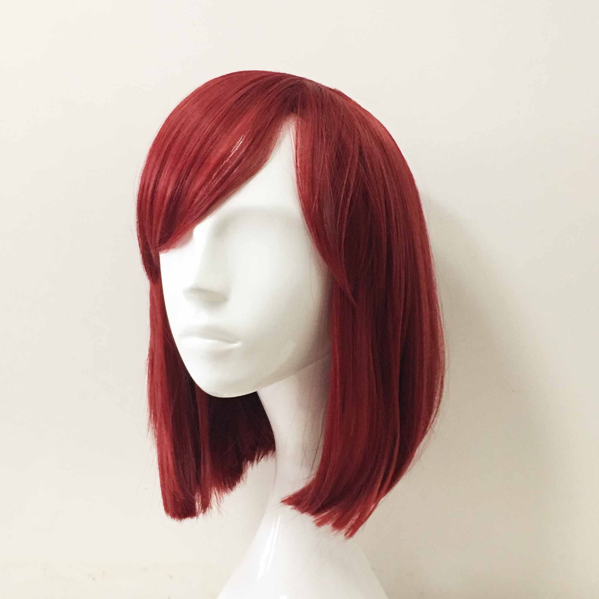 nevermindyrhead Women Red Medium Length Straight Side Swept Bangs Bob Wig