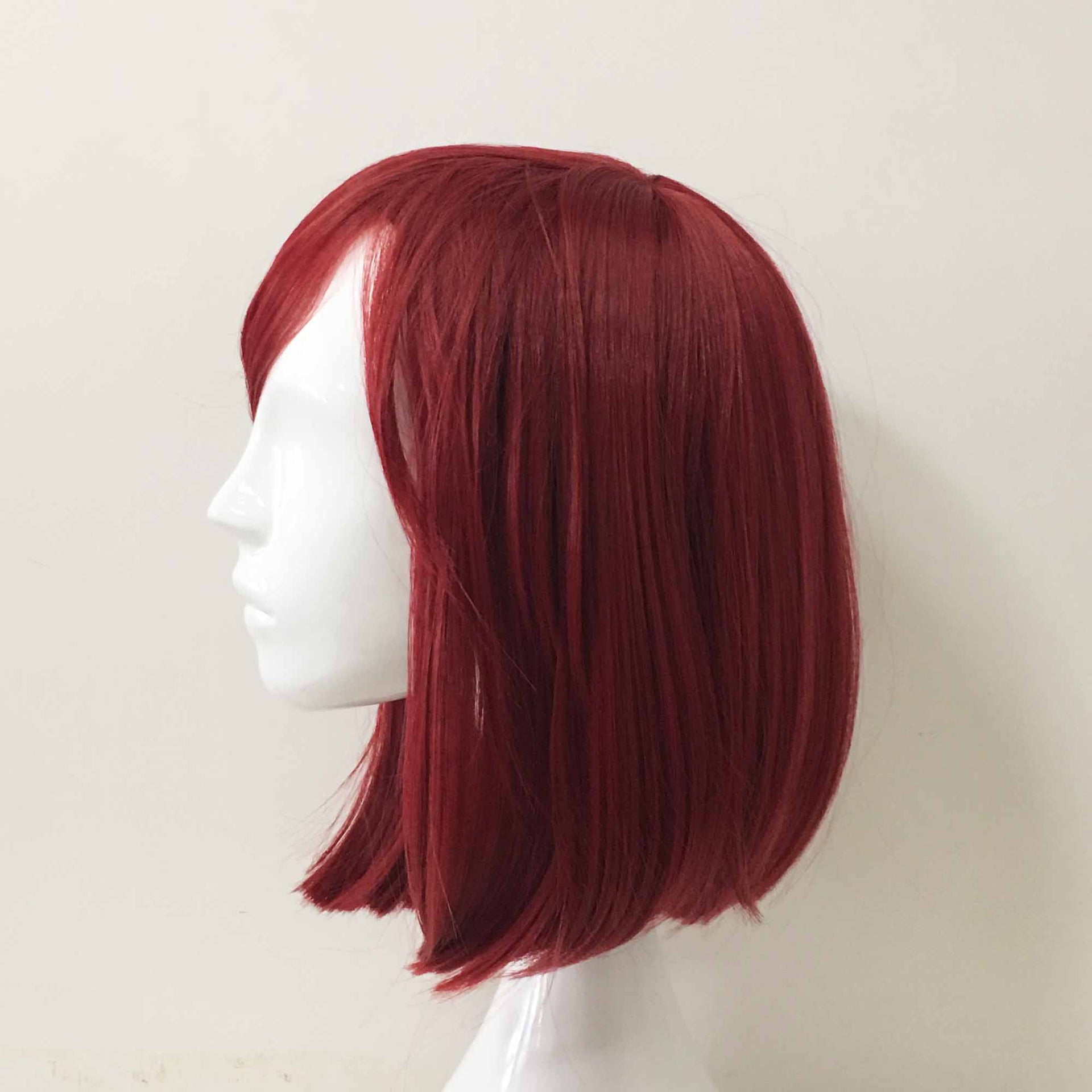 nevermindyrhead Women Red Medium Length Straight Side Swept Bangs Bob Wig