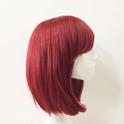 Women Red Medium Length Straight Side Swept Bangs Bob Wig