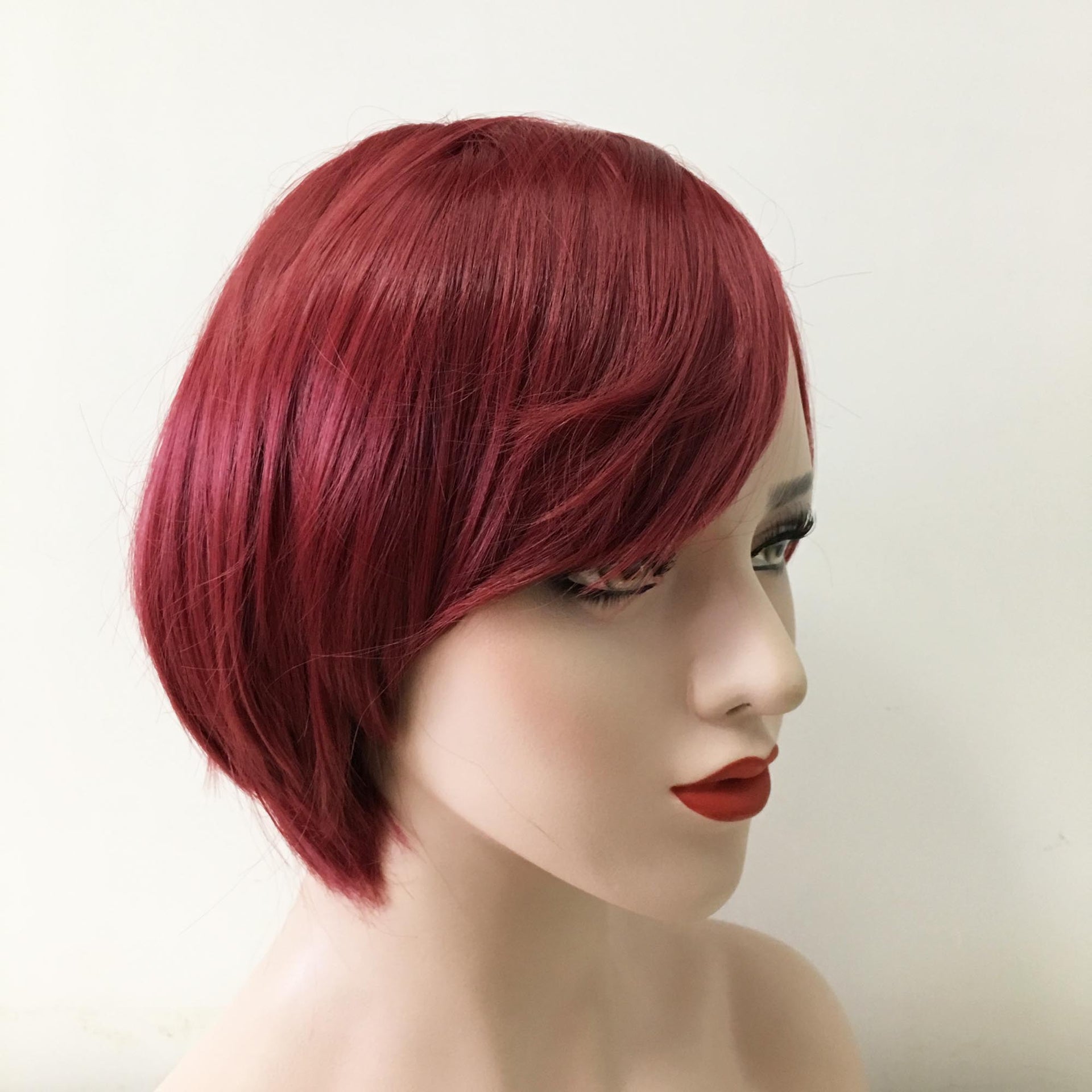 nevermindyrhead Women Red Short Straight Side Swept Bangs Wig