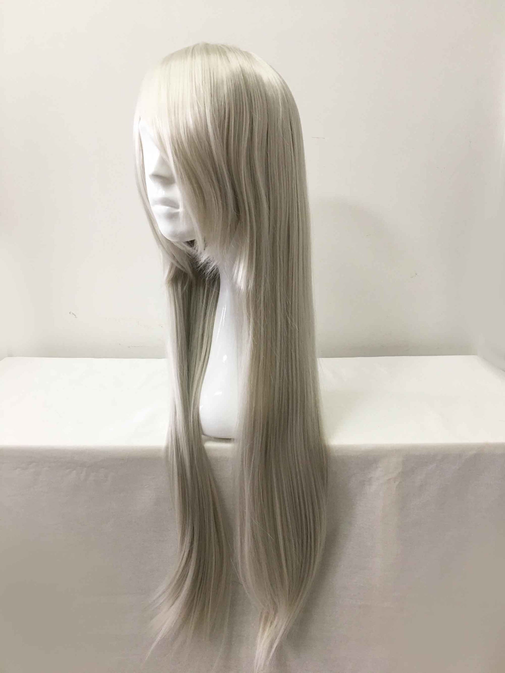 nevermindyrhead Women Silver White Long Straight Long Side Swept Bangs Cosplay Wig
