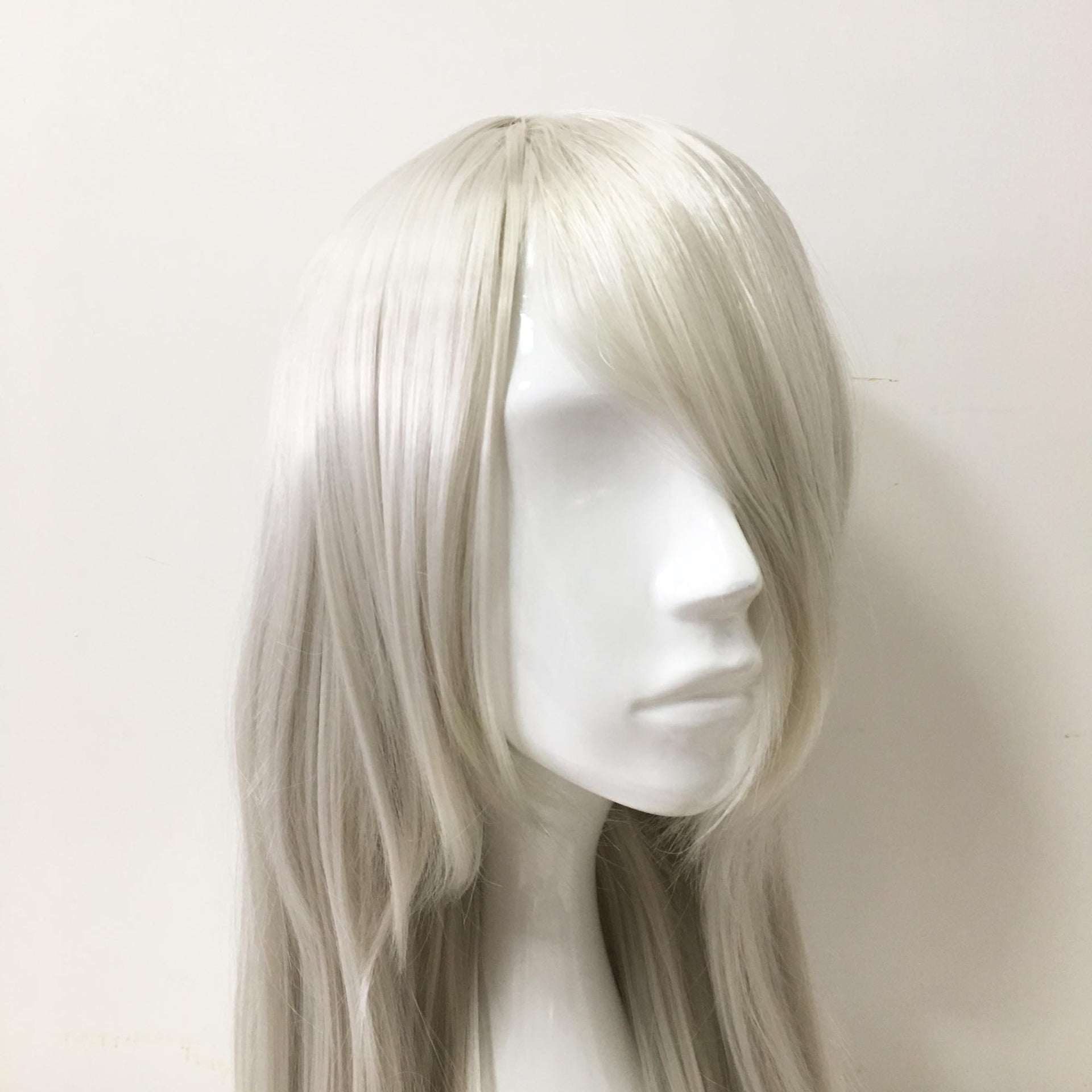 nevermindyrhead Women Silver White Long Straight Long Side Swept Bangs Cosplay Wig