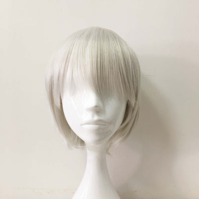Women Silver White Short Straight Fringe Bangs Cosplay Wig