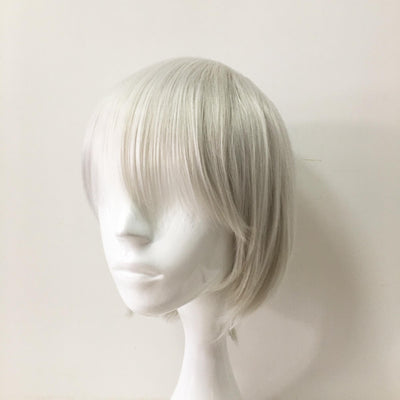 Women Silver White Short Straight Fringe Bangs Cosplay Wig