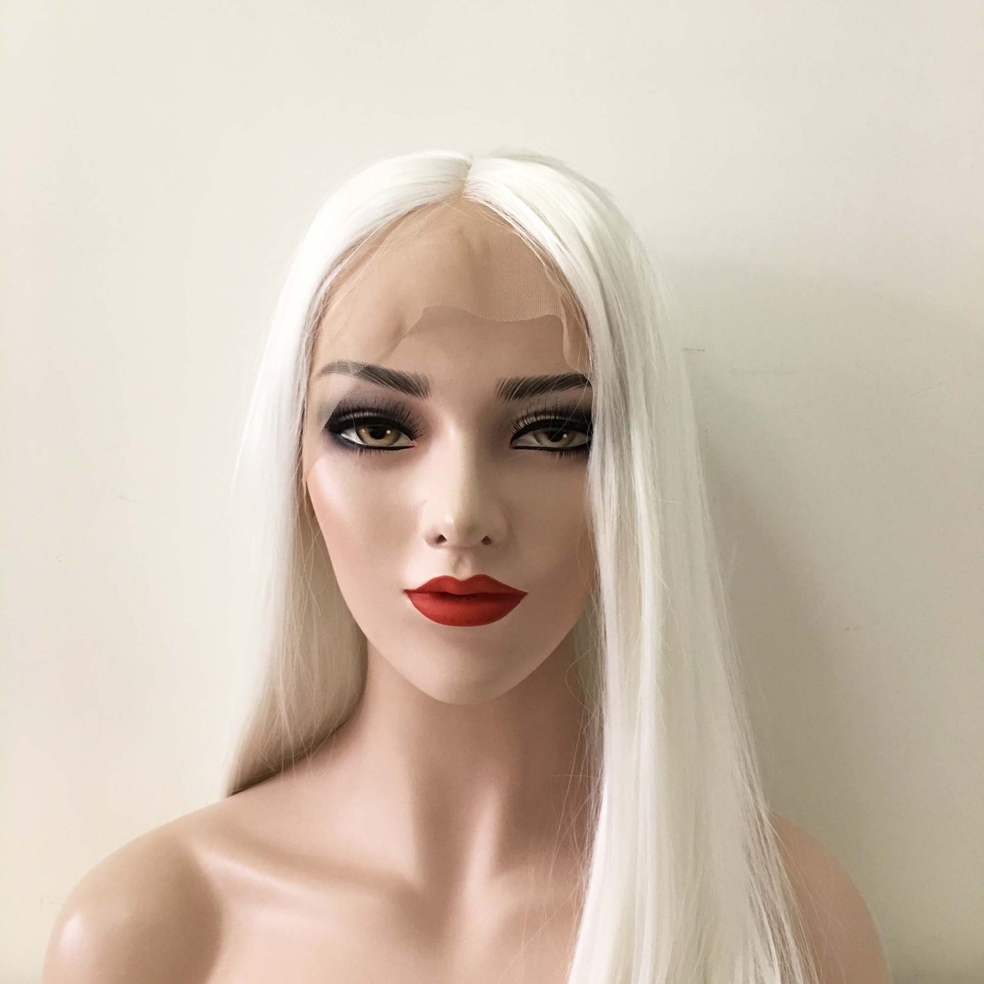 nevermindyrhead Women Snow White Lace Front Long Straight Middle Part Wig