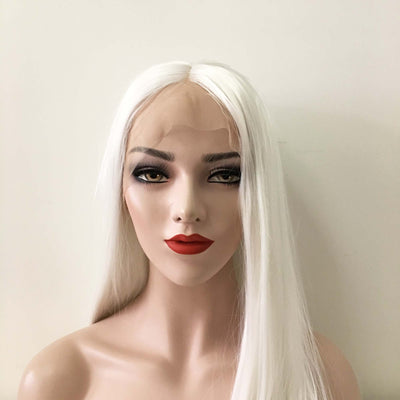 Women Snow White Lace Front Long Straight Middle Part Wig