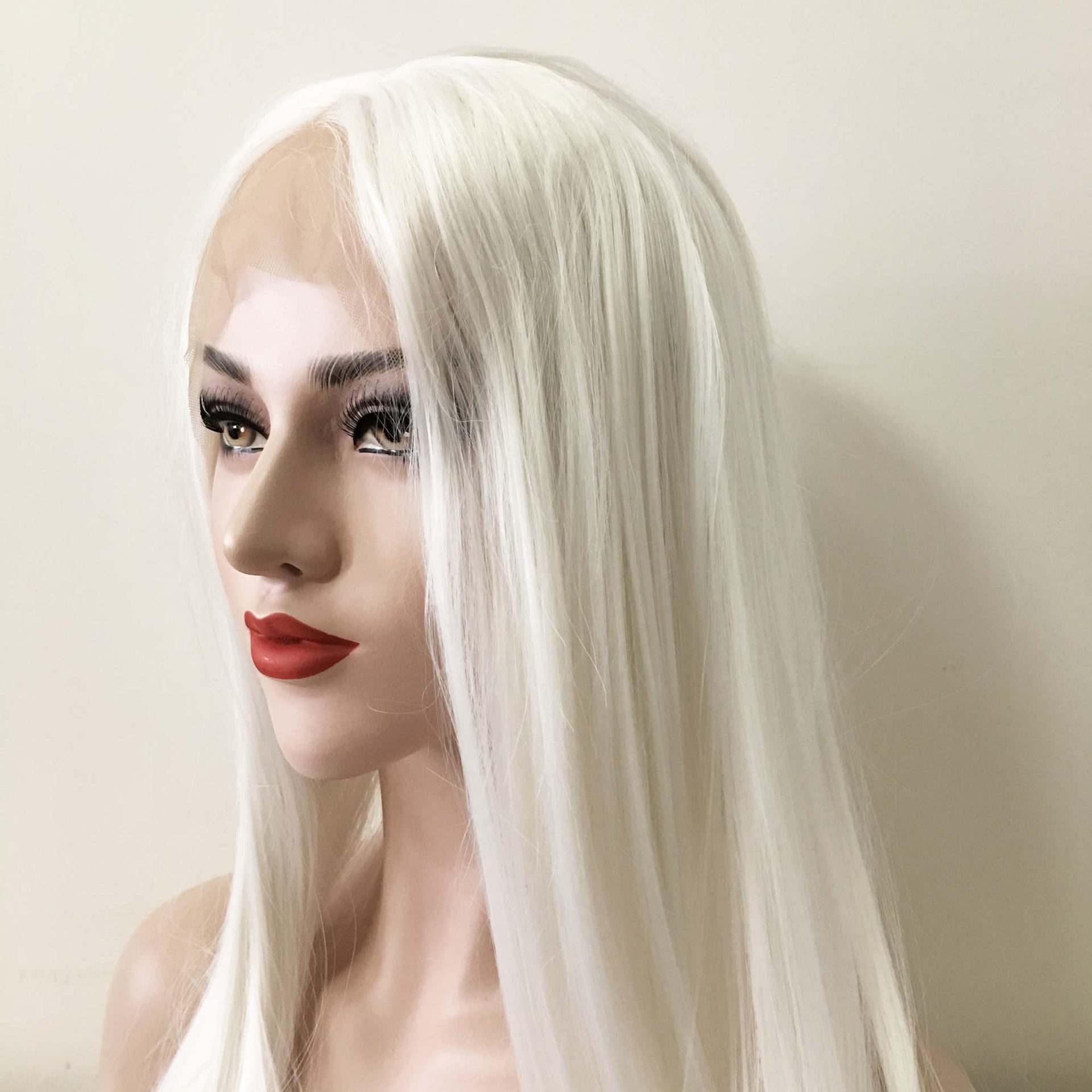 nevermindyrhead Women Snow White Lace Front Long Straight Middle Part Wig