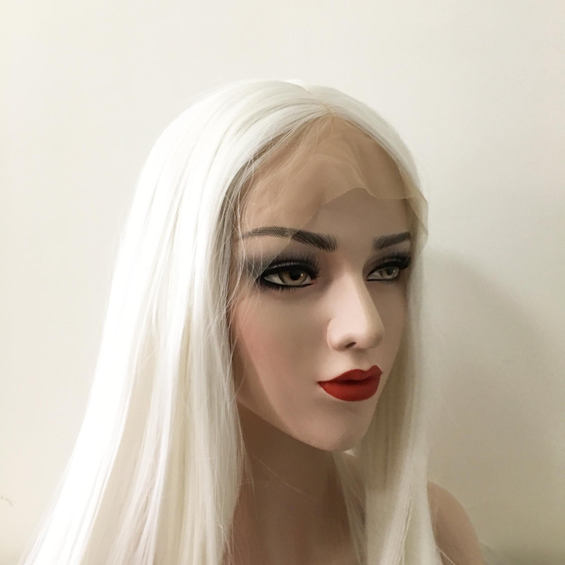 nevermindyrhead Women Snow White Lace Front Long Straight Middle Part Wig