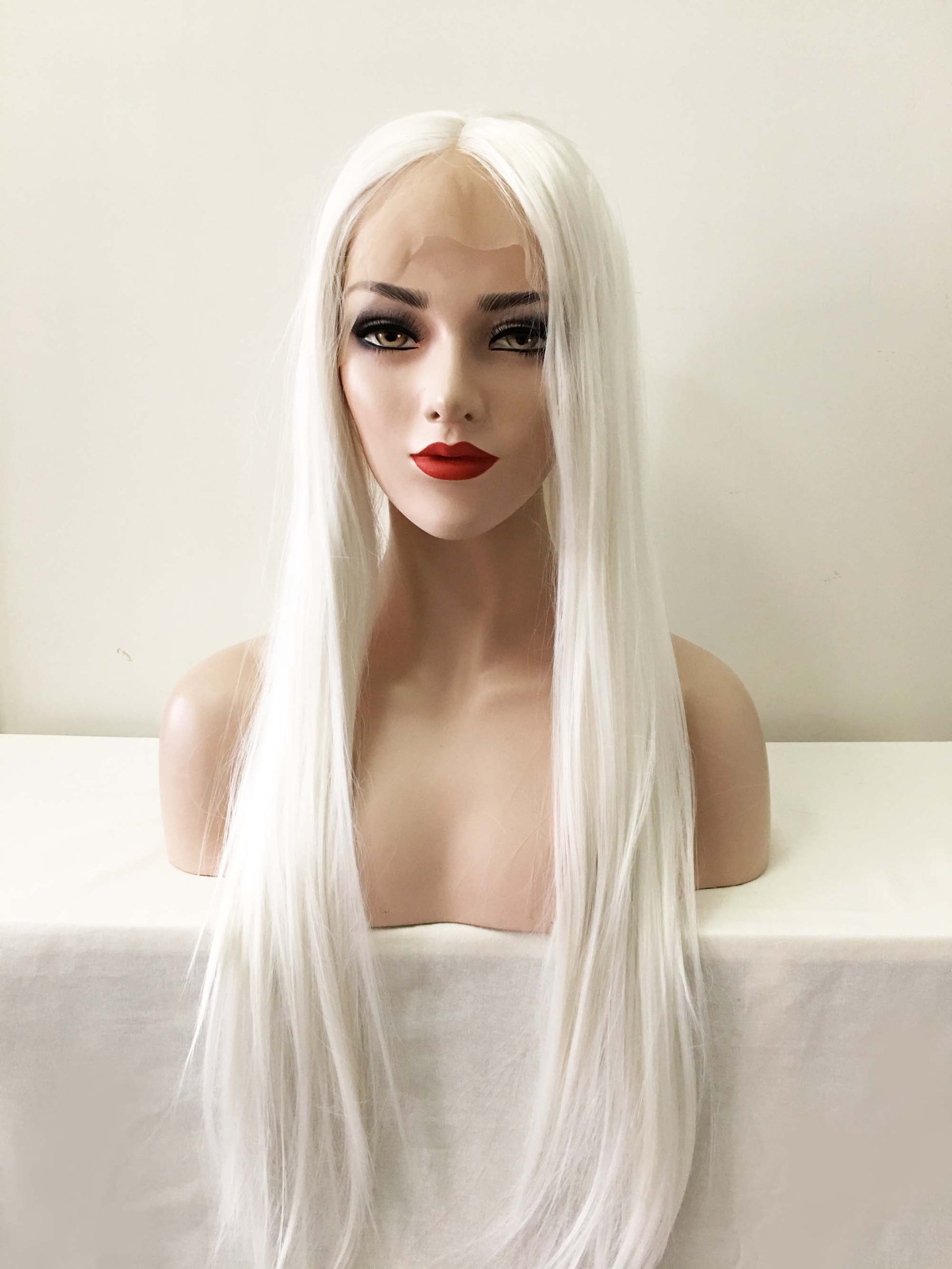 nevermindyrhead Women Snow White Lace Front Long Straight Middle Part Wig