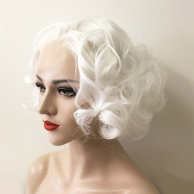 Women Snow White Lace Front Short Curly Vintage Style Slicked Back Wig