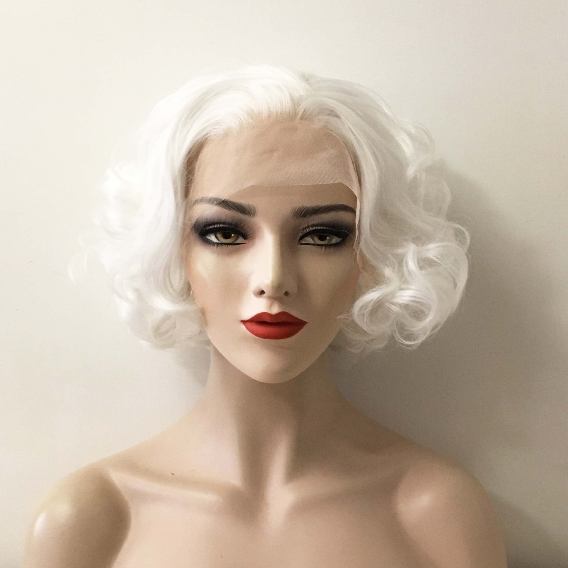 nevermindyrhead Women Snow White Lace Front Short Curly Vintage Style Slicked Back Wig