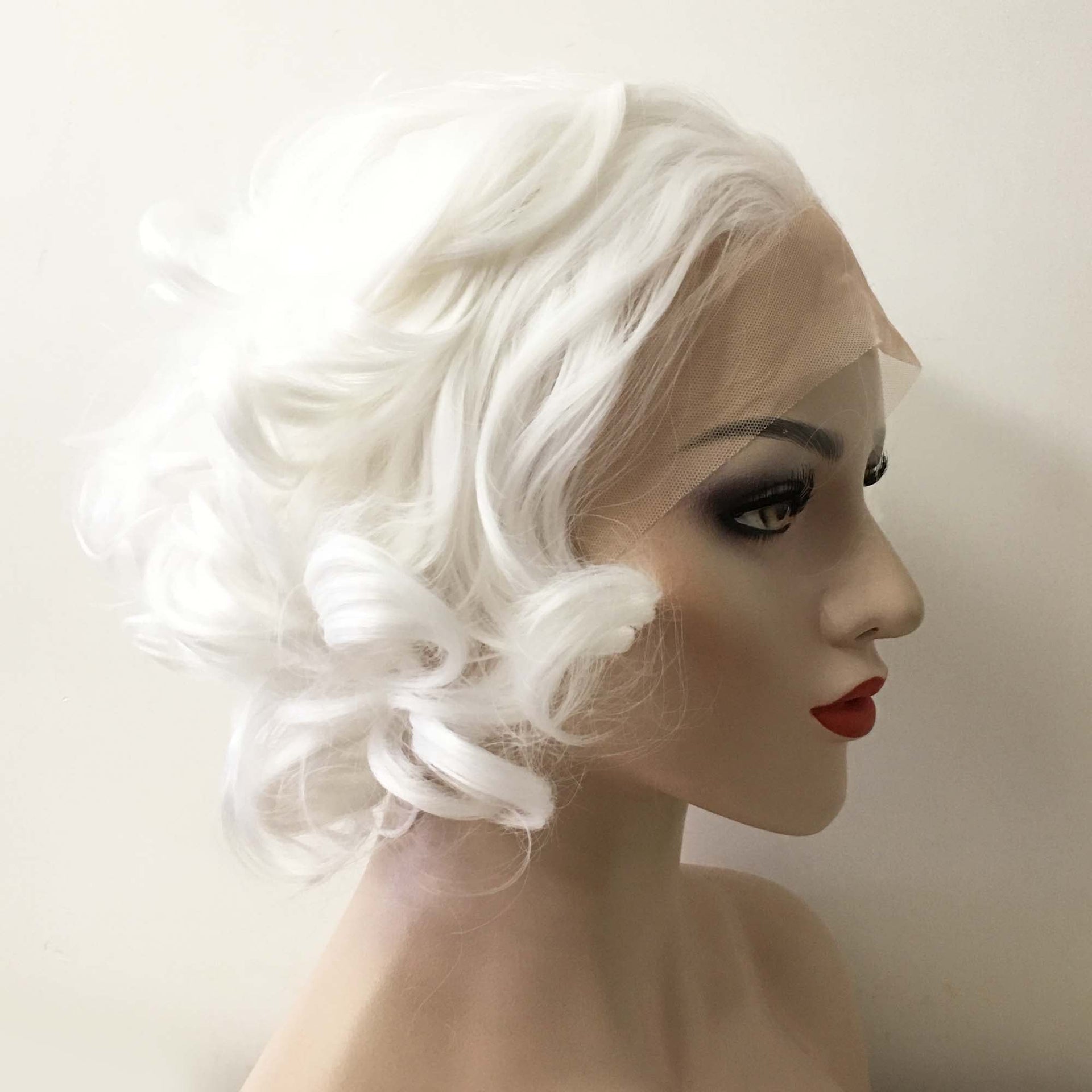 nevermindyrhead Women Snow White Lace Front Short Curly Vintage Style Slicked Back Wig