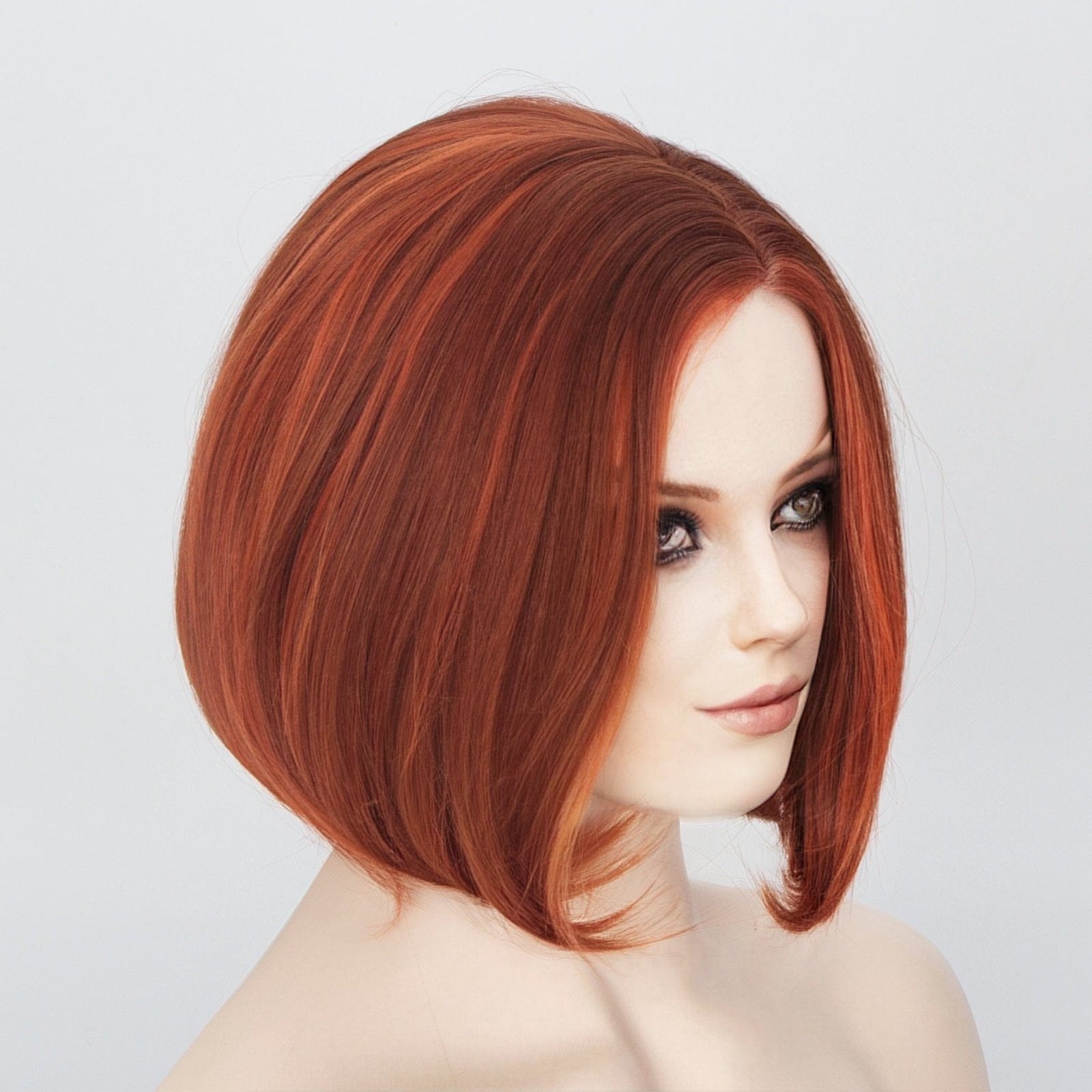 nevermindyrhead Women Sunset Reddish Orange Short Straight Bob Side Part Wig