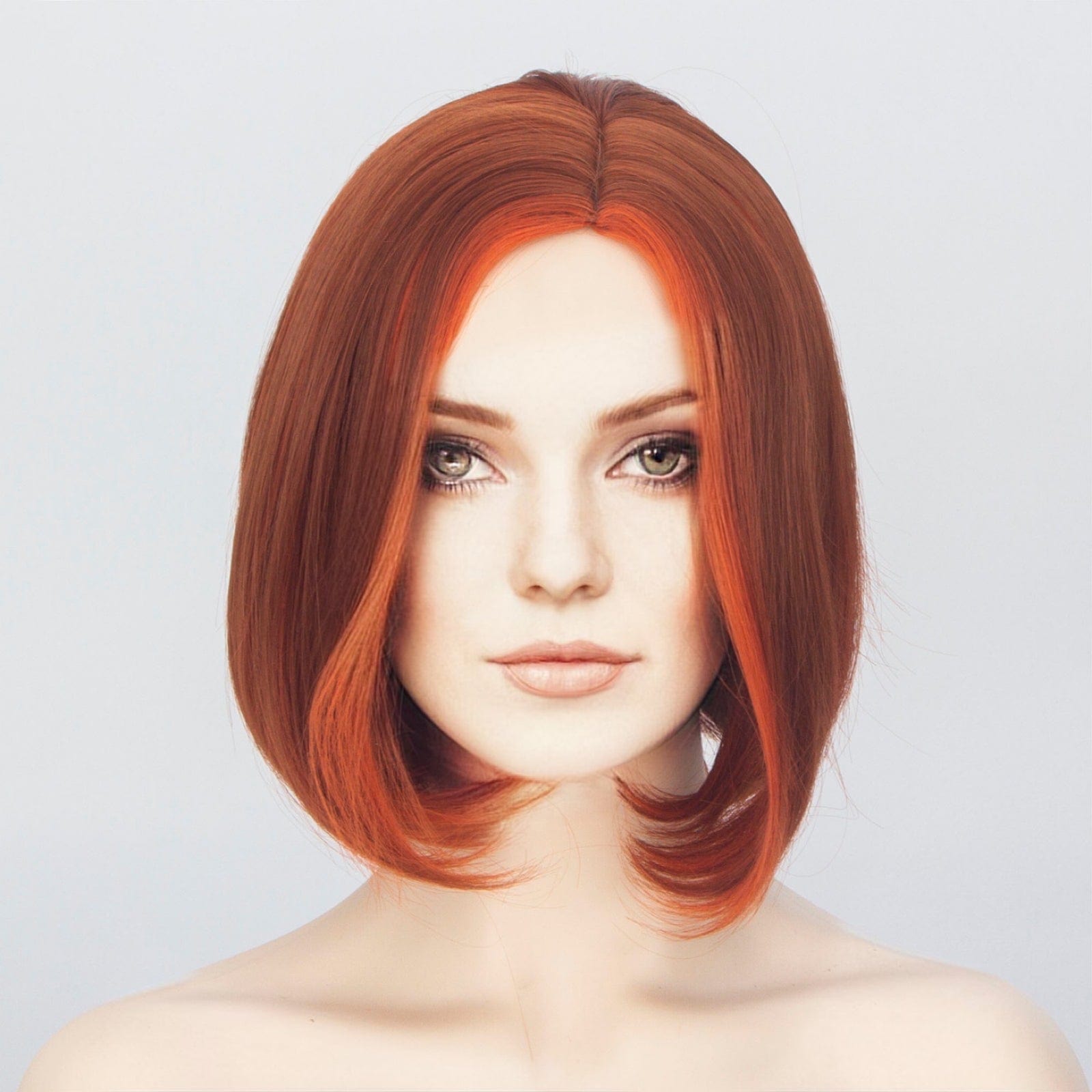 nevermindyrhead Women Sunset Reddish Orange Short Straight Bob Side Part Wig Orange