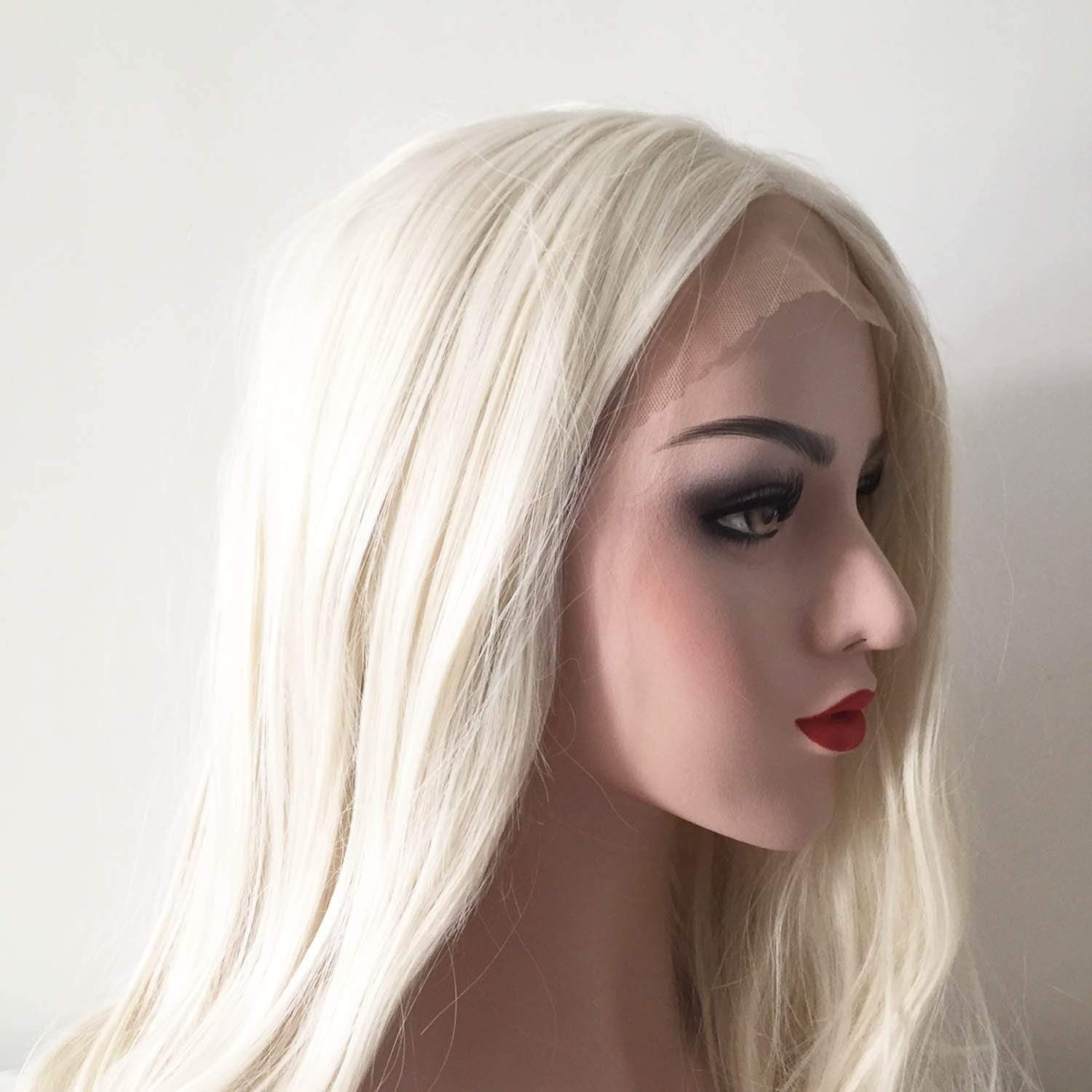 nevermindyrhead Women White Lace Front Long Straight Middle Part Wig