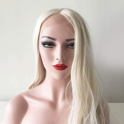 Women White Lace Front Long Straight Middle Part Wig