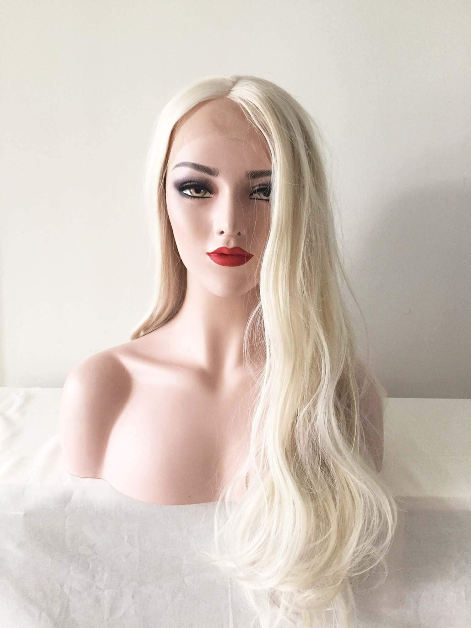 nevermindyrhead Women White Lace Front Long Straight Middle Part Wig