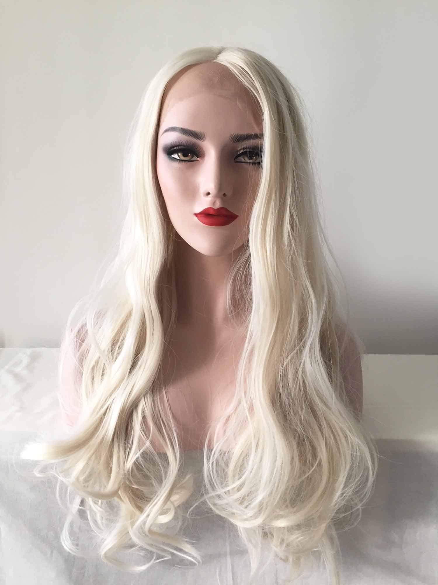 nevermindyrhead Women White Lace Front Long Straight Middle Part Wig