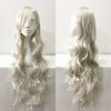 Women White Long Curly Side Swept Bangs Cosplay Wig