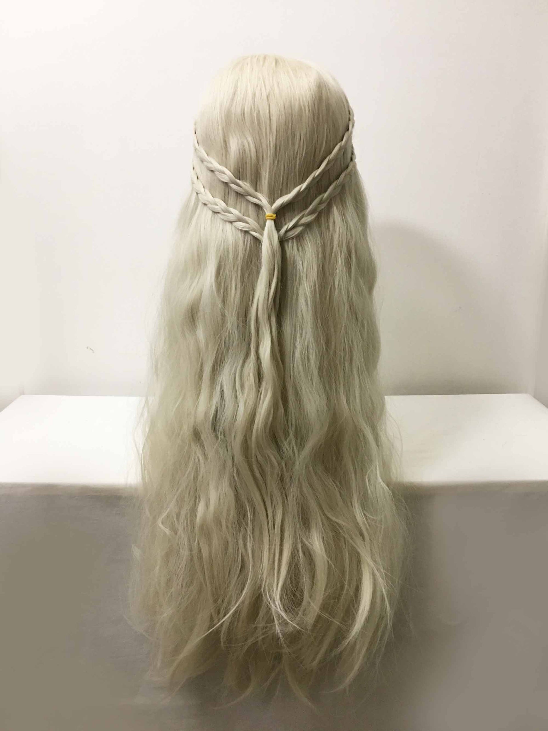 nevermindyrhead Women White Long Wavy Frizzy Princess Style Braided Side Part Cosplay Wig