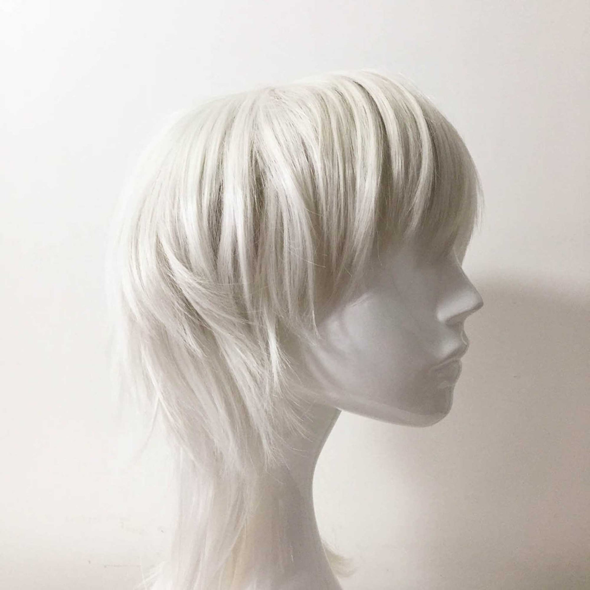 nevermindyrhead Women White Medium Length Straight Fringe Bangs Layered Mullet Cosplay Wig