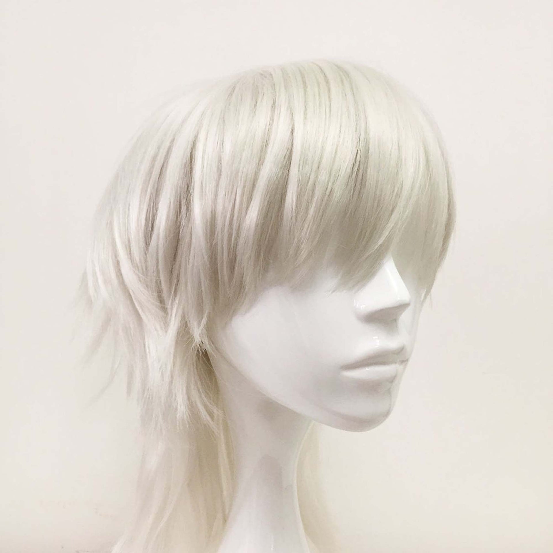 nevermindyrhead Women White Medium Length Straight Fringe Bangs Layered Mullet Cosplay Wig