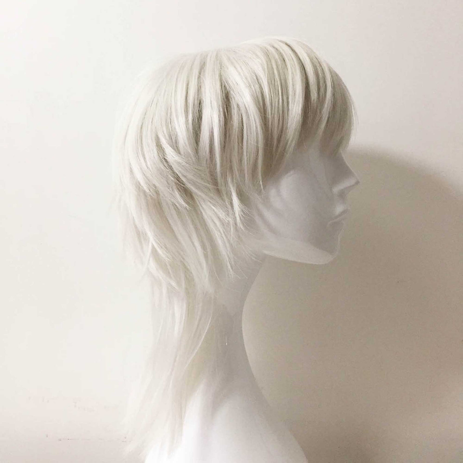 nevermindyrhead Women White Medium Length Straight Fringe Bangs Layered Mullet Cosplay Wig