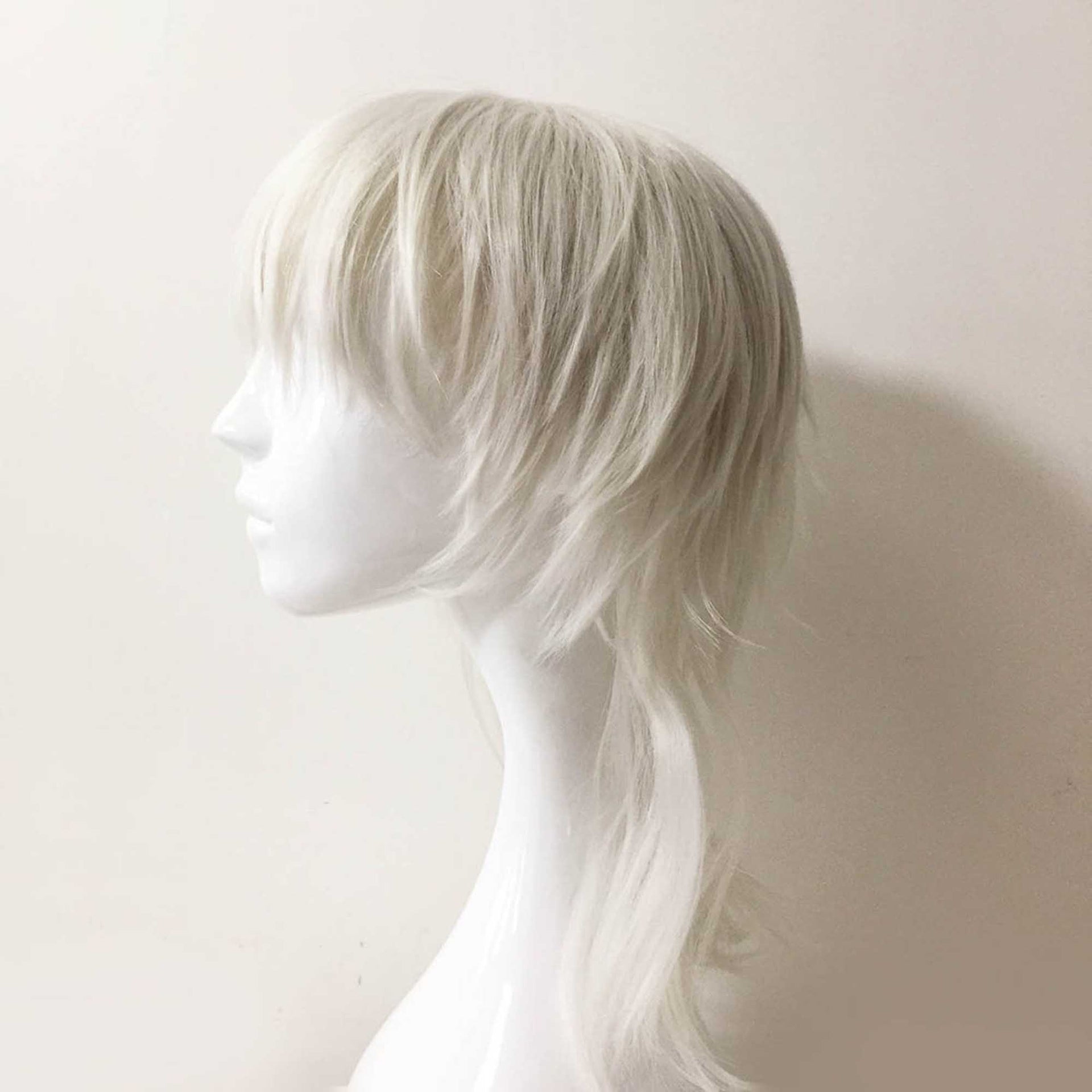 nevermindyrhead Women White Medium Length Straight Fringe Bangs Layered Mullet Cosplay Wig