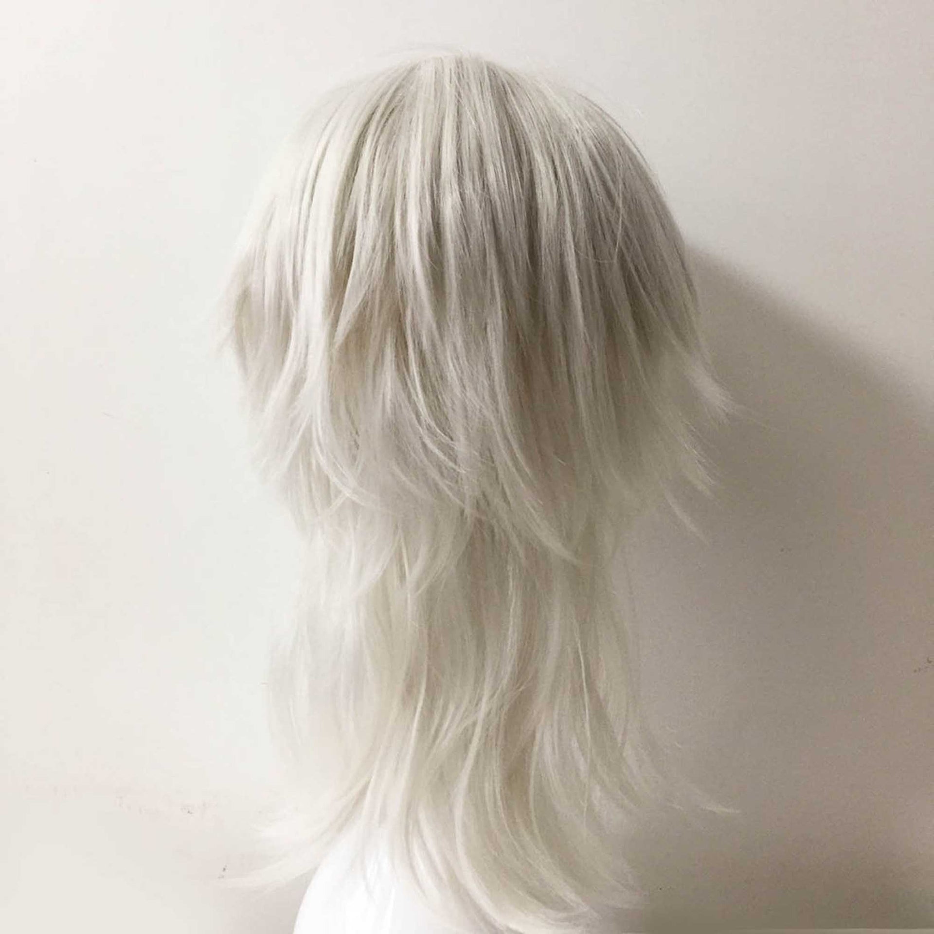 nevermindyrhead Women White Medium Length Straight Fringe Bangs Layered Mullet Cosplay Wig