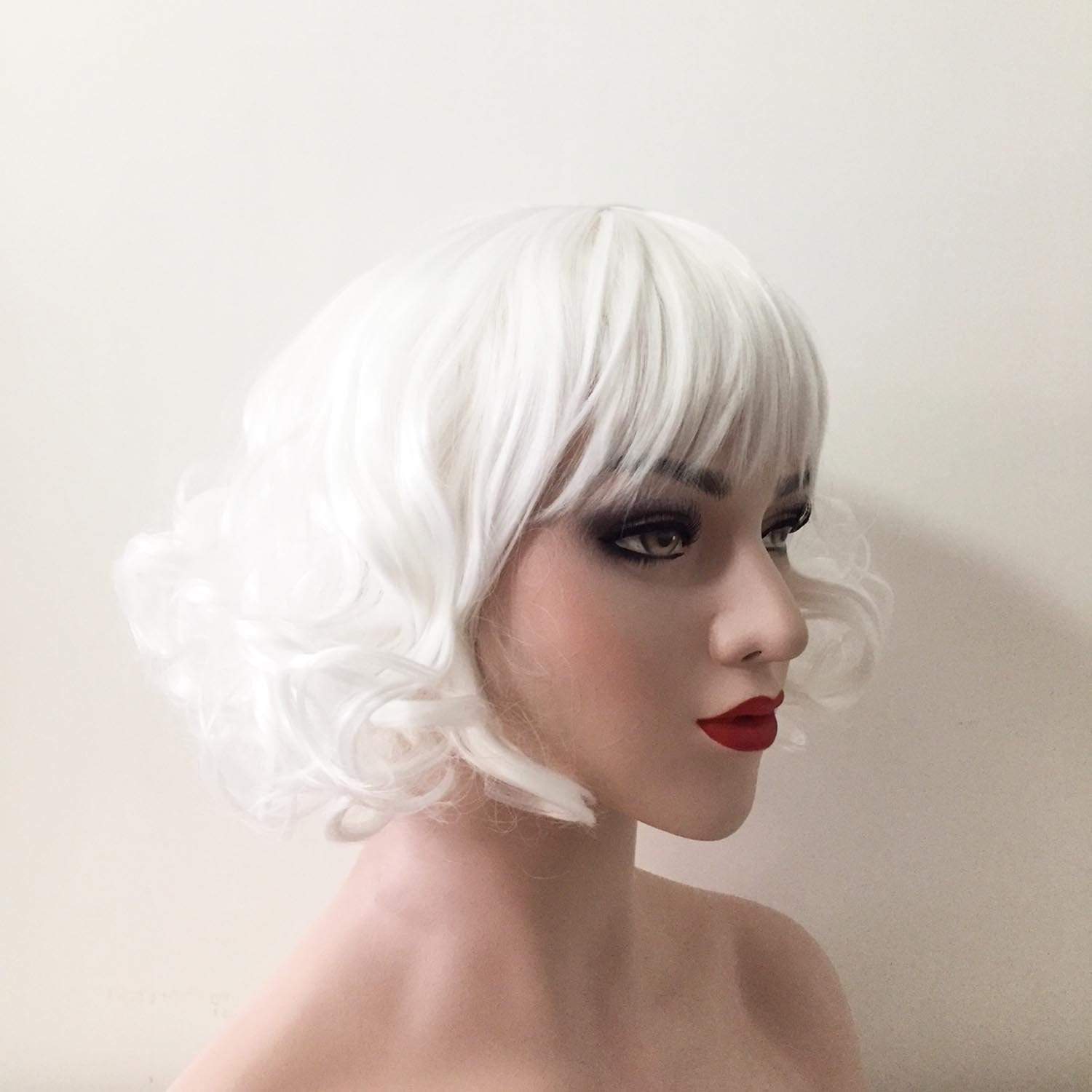 nevermindyrhead Women White Short Curly Fringe Bangs Lolita Wig