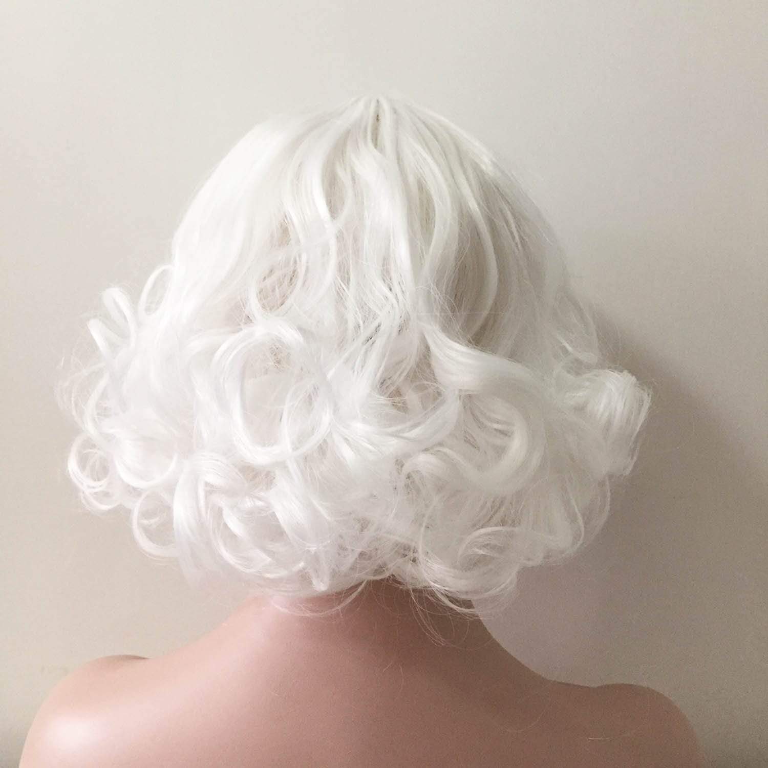 nevermindyrhead Women White Short Curly Fringe Bangs Lolita Wig