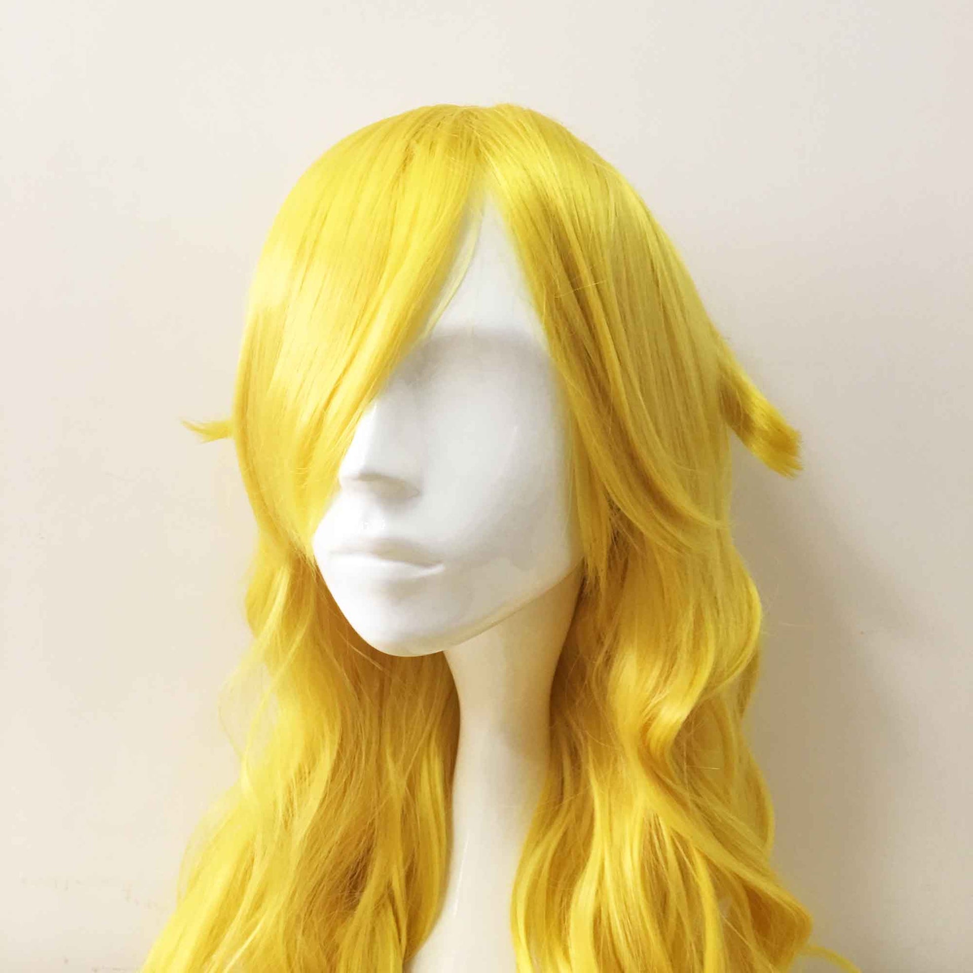 nevermindyrhead Women Yellow Long Curly Side Swept Bangs Cosplay Wig
