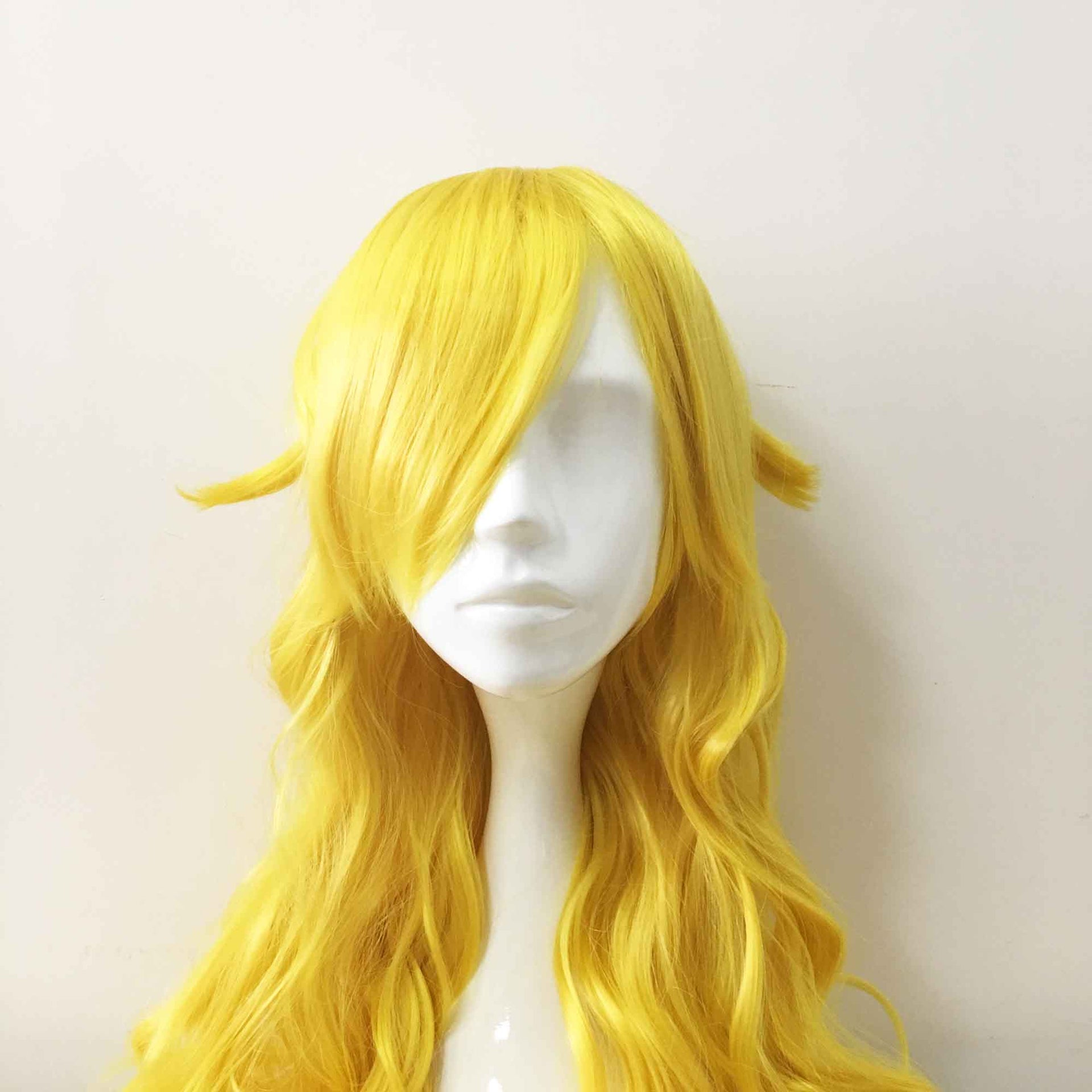 nevermindyrhead Women Yellow Long Curly Side Swept Bangs Cosplay Wig