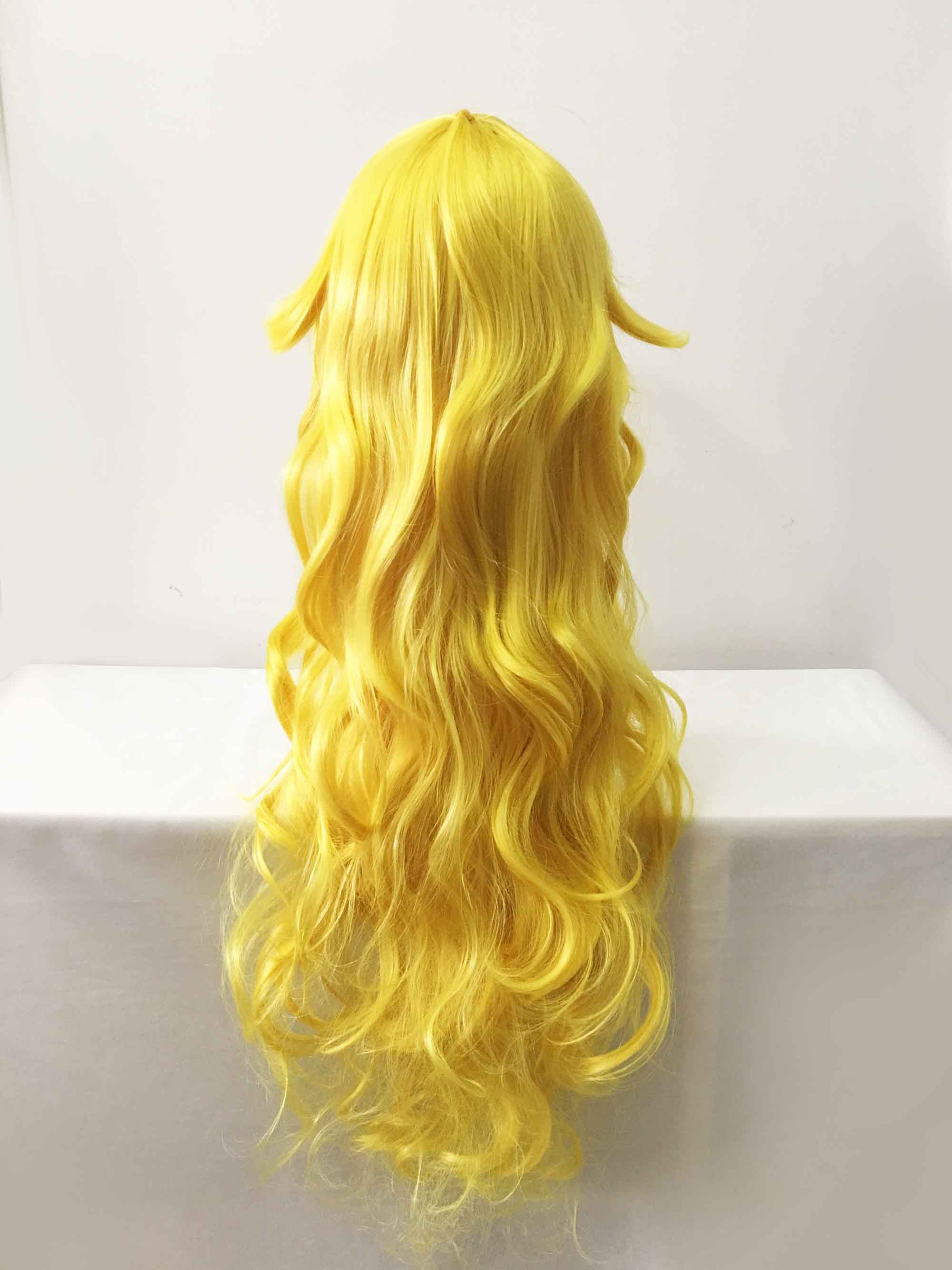 nevermindyrhead Women Yellow Long Curly Side Swept Bangs Cosplay Wig